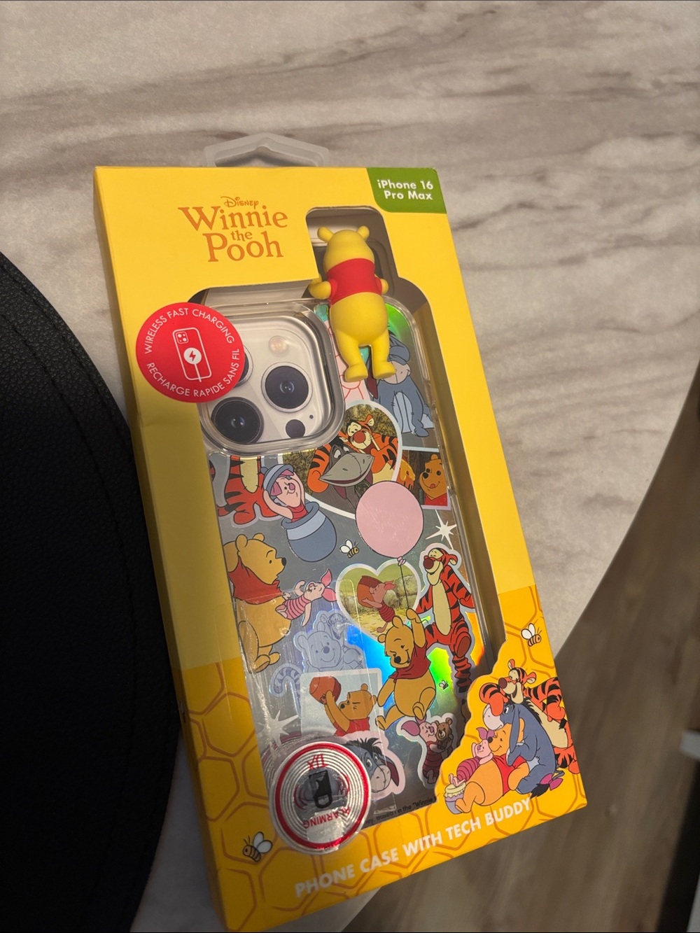 Disney Winnie the Pooh Clear iPhone 16 Pro Max Case with Yellow Pooh Tech Buddy